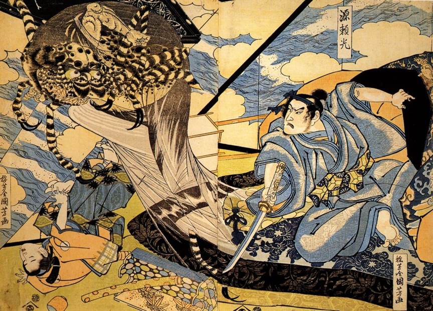 ヨネコウ様 Kuniyoshi: The tengu defending Yoshitsune on Gojo Bridge (Sold
